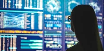 Person beim Betrachten von Daten auf einem Bildschirm